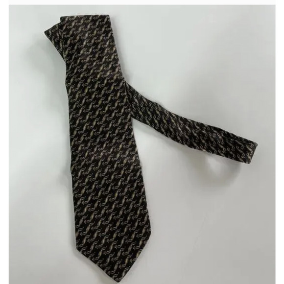 Valentino Cravatte Tie Mens Black Gold Abstract‎ Pattern Made in Italy Designer - Picture 7 of 7